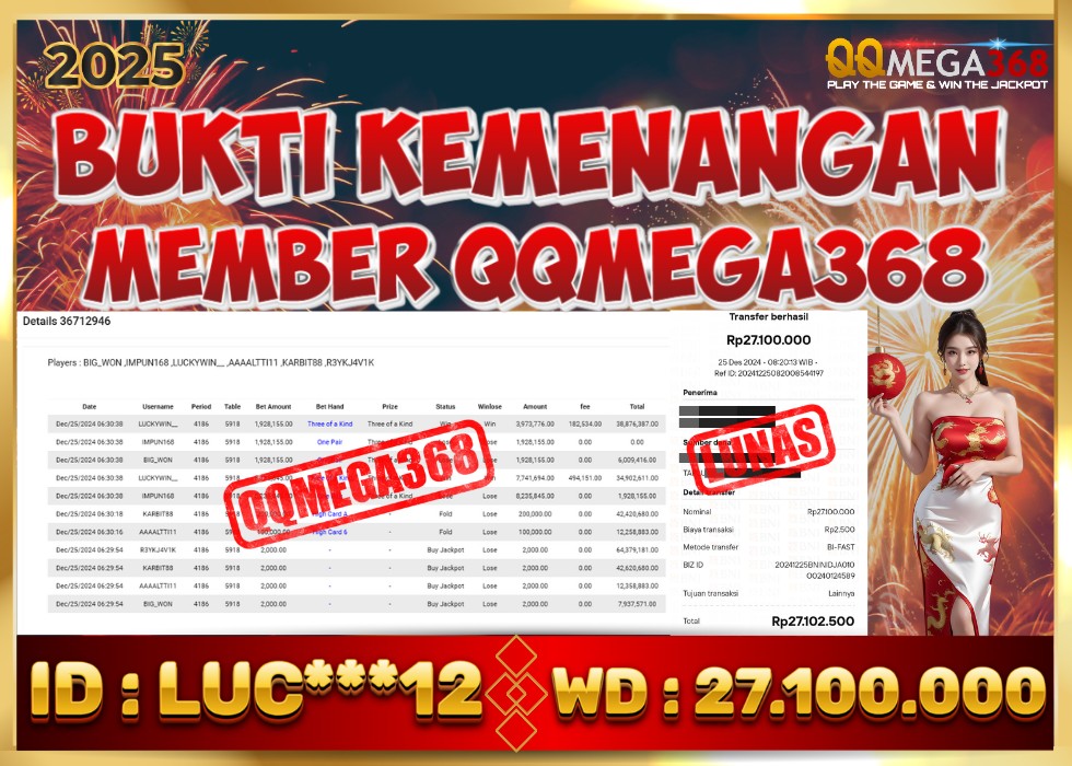 QQMEGA368 JACKPOT Rp 27.100.000 - LUNAS!!!