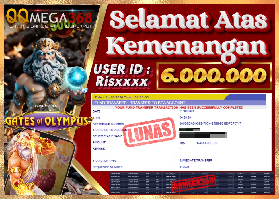 QQMEGA368 JACKPOT Rp 6.000.000 - LUNAS!!!