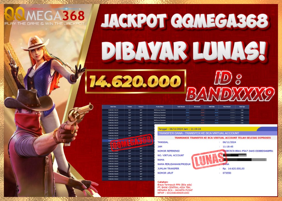 QQMEGA368 JACKPOT Rp 14.620.000 - LUNAS!!!