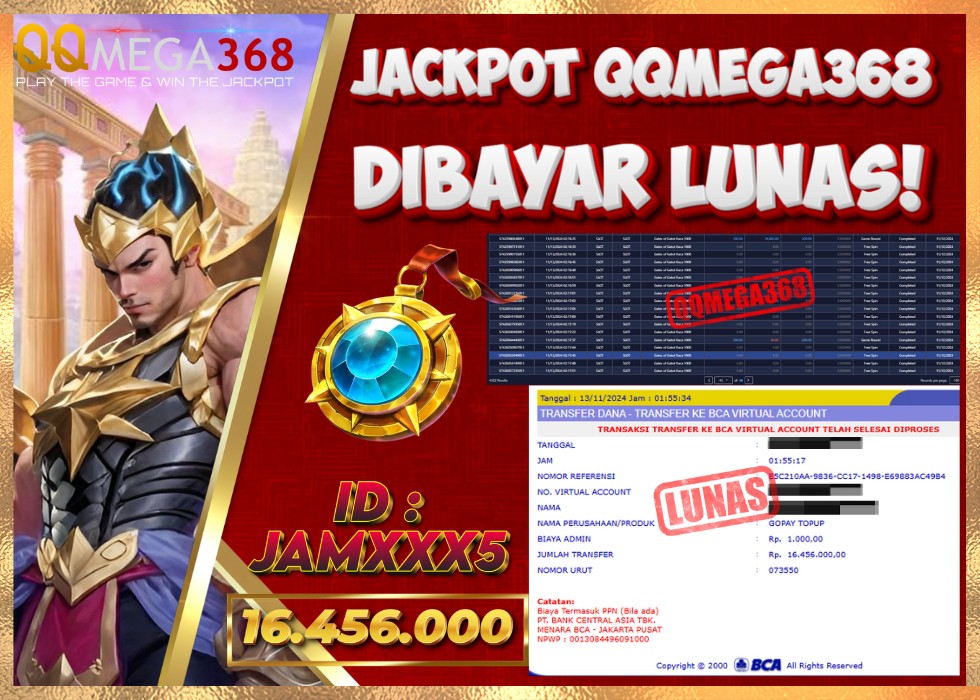 QQMEGA368 JACKPOT Rp 16.456.000 - LUNAS!!!